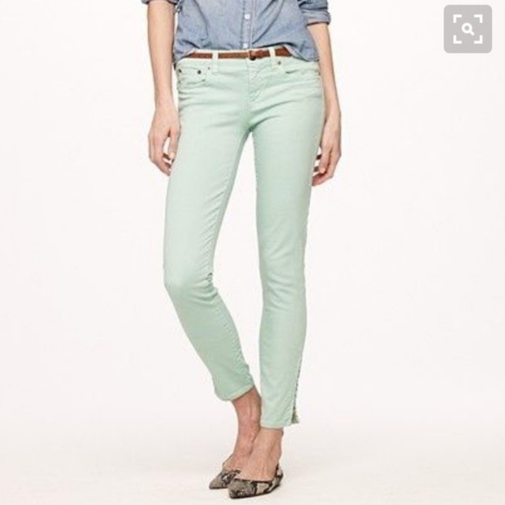 mint green J.Crew Toothpick Jeans 29 ankle
